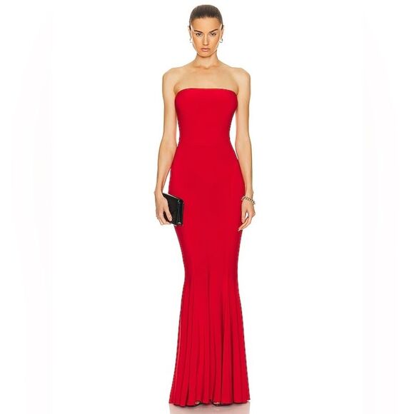 Norma Kamali Strapless Fishtail Gown in Tiger Red, NWT, Size L-40 - Picture 4 of 16